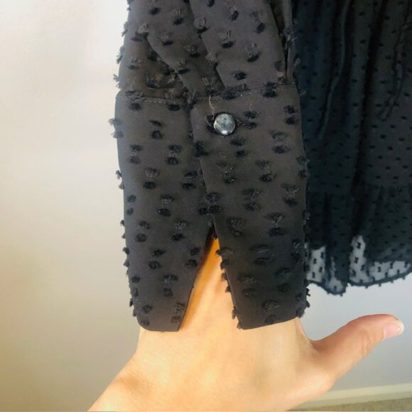 H&M Babydoll Dress SIZE 2 Black Sheer Swiss Dot Ruffle Collar Tie Neck T… - Picture 6 of 11